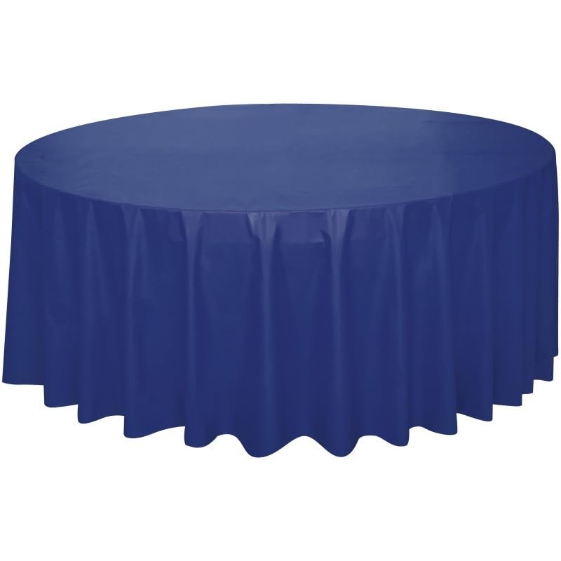 True Navy Blue Solid Round Plastic Table Cover (84") 1