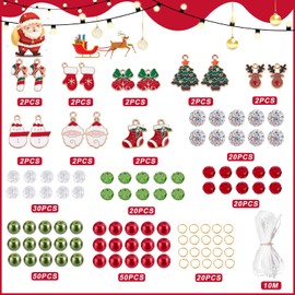 SUNNYCLUE 1 Box DIY 6PCS 226Pcs Christmas Bracelet Making Kit Christmas Tree Snowman Charms Christmas Santa Claus Xmas Decor Enamel Charm for Jewellery Making Kits Bracelet Women Beginners Adult