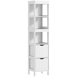 HOMCOM Narrow Bathroom Storage Cabinet, Bathroom Cabinet with 2 Drawers & 3 Open Shelves, Freestanding Slim Bathroom Floor Cabinet for Small Spaces, White