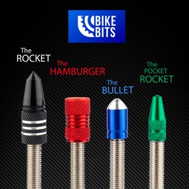 Bike Bits Presta Valve Caps - Use On Presta/French Valves (4 Pack) (Black, Rocket)