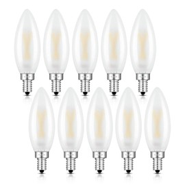 CRLight LED Candelabra Bulb 25W Equivalent 250 Lumens, 3000K Soft White 2W Filament LED Chandelier Light Bulbs, E12 Base Vintage Edison B10 Frosted Glass Dimmable LED Candle Bulbs, 10 Pack