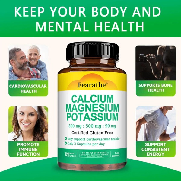 Fearathe Calcium Magnesium Potassium Supplements Bone Strength Muscle Health Immune