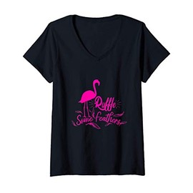 Womens Ruffle Some Feathers Flamingo Bird V-Neck T-Shirt