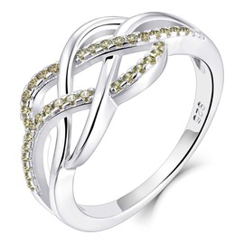 YL Celtic Knot Rings 925 Sterling Silver Twisted Knot Ring 18k White Gold Plated Created Peridot Infinity Statement Rings-size10