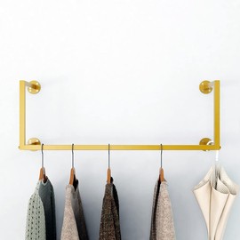 HOMEKAYT Gold Wall Clothing Rack, Wall-Mounted Clothes Rack, Modern Clothes Hanging Bar Space-Saving, Vintage Retail Garment Rack