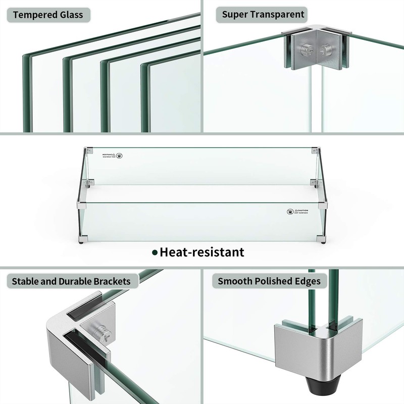Skyflame 36" X 16" Rectangular Fire Pit Glass Wind Guard