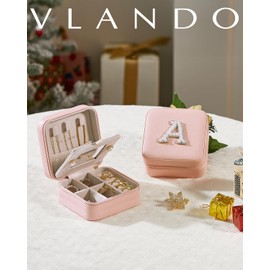 Vlando Teacher Appreciation Gifts for Women, Travel Jewelry Case for Women Teacher Gifts, Travel Gifts for Teacher, Travel Essentials Small Jewelry Box, Jewelry Travel Organizer - Letter A, Pink