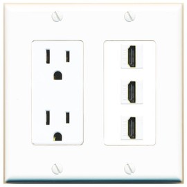 RiteAV 3 Port HDMI Wall Plate - Outlet [White]
