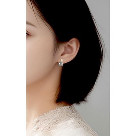 MASOP Pearl Earrings Gold Stud Earrings Grey Pearls 8 mm Zirconia Stone Pearl Stud Earrings Silver-Plated for Women Bride Girlfriend Mum, Cubic Zirconia