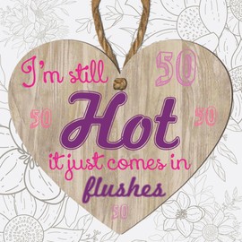 Fabulous at 50 Wooden Heart Plaque - Funny 50th Birthday Gift for Dad, Mum, Grandad, Nanny, Papa, Nan - Rustic 50th Birthday Decorations for Men and Women