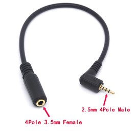 HUHANGGod Angled 2.5mm Male to 3.5mm Female Audio Cable Headphone Adapter, 4 Pole 2.5 to 3.5 Stereo Earphone Headset Converter 20cm (2.5mm Male 90Deg To 3.5mm Female)