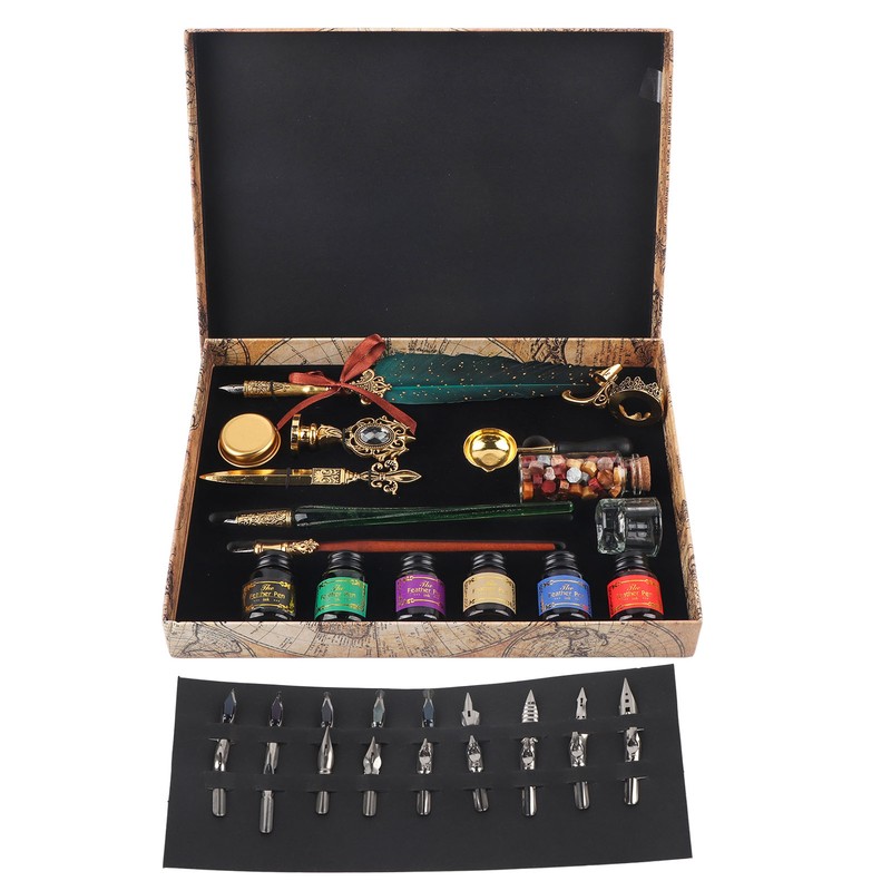 Feather Pen Set European Style British Retro Lacquer Stamp Dipped