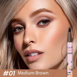 2Pcs Microblading Eyebrow Pen,Eyebrow Contouring Pen,4 Tip Magic Eyebrow Pencil with Brow Brush,Magical Precise Waterproof 3d Eye Brow Pencils Creates Natural Brows Makeup,lapiz de cejas