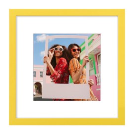 Vittanly 12x12 Picture Frame, Engineered Wood with Shatter Resistant Plexiglass, Display Pictures 8x8 with Mat or 12x12 without Mat, Square Frame for Wall Mounting, Home Decor, Yellow, 1 Pack