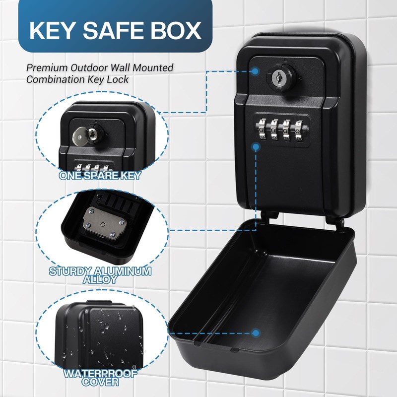 Key Lock Box for Outside, Keybox,Wall Mounted Key Safe Box,