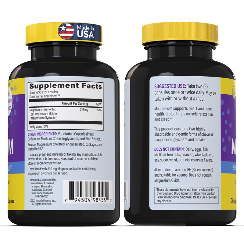 InnovixLabs Advanced Magnesium Capsules - 150 Ct, 210 mg -