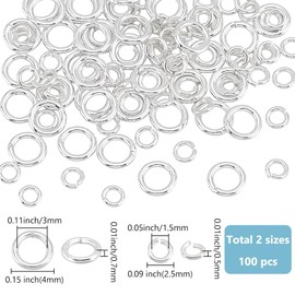 WADORN 100Pcs 925 Sterling Silver Jump Rings for Jewelry Making, 24 Gauge 2.5mm & 4mm Round Open & Closed O Rings