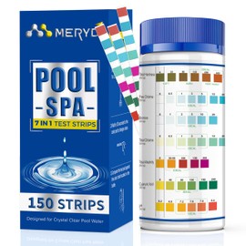 7-Way Pool Test Strips,150 Strips Pool and Hot Tub Test Strips,Accurate Test Bromine,Total Alkalinity,pH,Free Chlorine,Total Hardness,Cyanuric Acid and Total Chlorine Pool Spa Water Test Strips