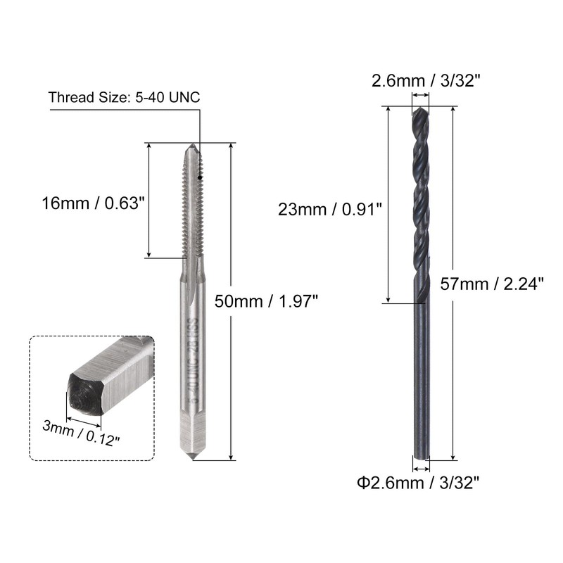 sourcing map Tap and Drill Bit Set, 5-40 UNC Thread