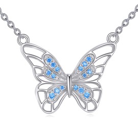 Vadmans Butterfly Necklace Sterling Silver Cubic Zirconia Cute Animal Butterfly Pendant Necklace Jewelry Mothers Day Birthday Gifts for Women Girls Girlfriend (Butterfly Necklace)