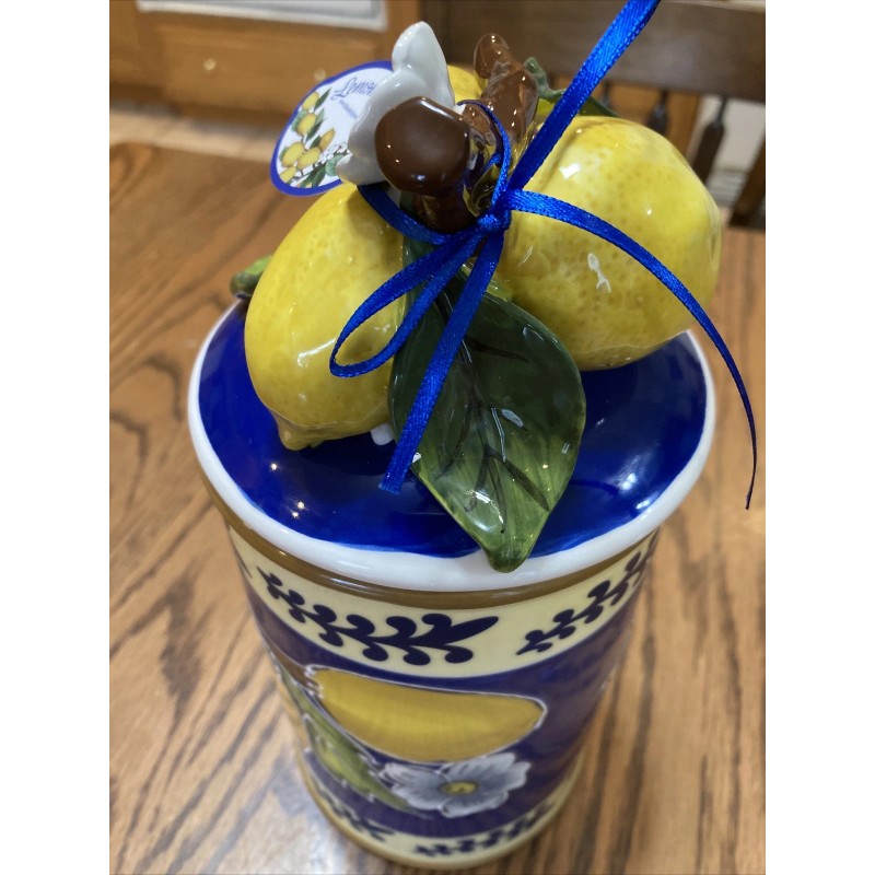 White LEMON CANISTER DOG/CAT TREATS CANISTER BLUE SKY CLAYWORKS CERAMIC
