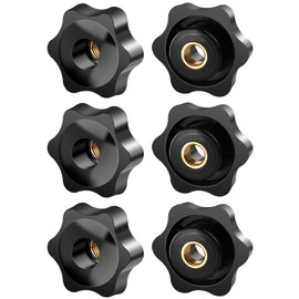 FOMGIIN Star Grip Nut M5, 6 Pieces 32 mm Diameter Outer Wing Nut, Female Thread Brass Knurled Screw Star Handle for Machines and Systems, Furniture, Fitness Equipment, Machine Tools
