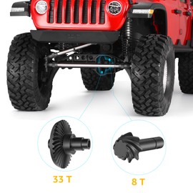 COOWOO Hardened Steel RC Axle Gears, Helical Bevel Front Rear Axle Gears Upgrade Parts Set for 1/10 SCX10 II RC Trucks, 33/8T Forward Rotation(Black)