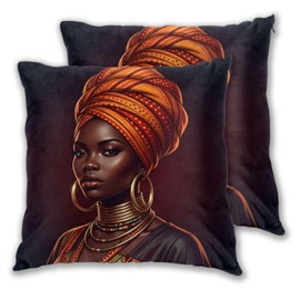 Abucaky Pillowcase Set of 2 African American Black Woman Throw Pillow Covers Shells for Couch Office Bedroom Home Decoration, 18"X18"