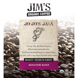 Jim’s Organic Coffee – Jo-Jo’s Java Blend – Medium/Light Roast, Whole Bean, 12 oz Bag