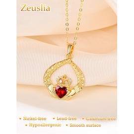 Claddagh Necklace for Women Sterling Silver Irish Claddagh Pendant Jewellry Gold Garnet January Birthstone Necklace Claddagh Celtic Knot Necklace Gifts