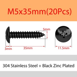 ORANXIN M5 x 35 mm, Pack of 20, 304 Stainless Steel, Round Head Wood Screws, Phillips Mushroom, Self-Tapping Screws