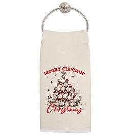 LADOCK Funny Chicken Christmas Tree Kitchen Towels, Chicken Lover Mom Lady Gifts Hand Towels for Bathroom Decor, Farmhouse Christmas Hen Rooster Dish Tea Towel for Kitchen Decor, 16x24 Inch