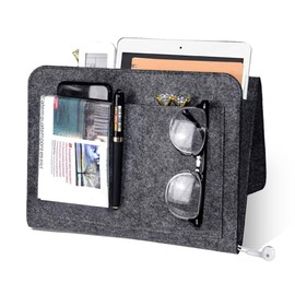 Vivva Bed Caddy Organizer Under Mattress, Pockets Felt Sofa Storage Bag, Student Dormitory Bedside Book Storage Hanging Bag, Bedside Caddy for Magazine, Headphones, Remote Control (L, Dark Grey)