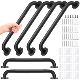 Yaocom 6 Pack Matte Black Shower Grab Bars 16 Inch Shower Safety Grab Bars Handles Replacement with Screws and Accessories 304 Stainless Steel Bathroom Handle for Handicap Elderly Senior Assist