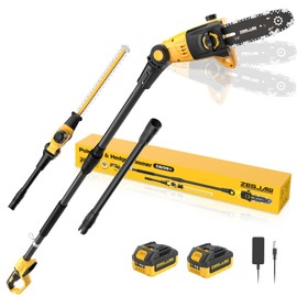 ZEGJAW 2-in-1 8'' Pole Saw & 18'' Pole Hedge Trimmer with 2x3.0Ah Battery