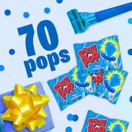 Ring Pop Blue Individually Wrapped Candy, 70 Count Lollipop Pack – Raspberry Flavored Lollipop Suckers for Kids, Fun Candy Bulk for Gender Reveal & Bachelorettes, Kids Party Favors