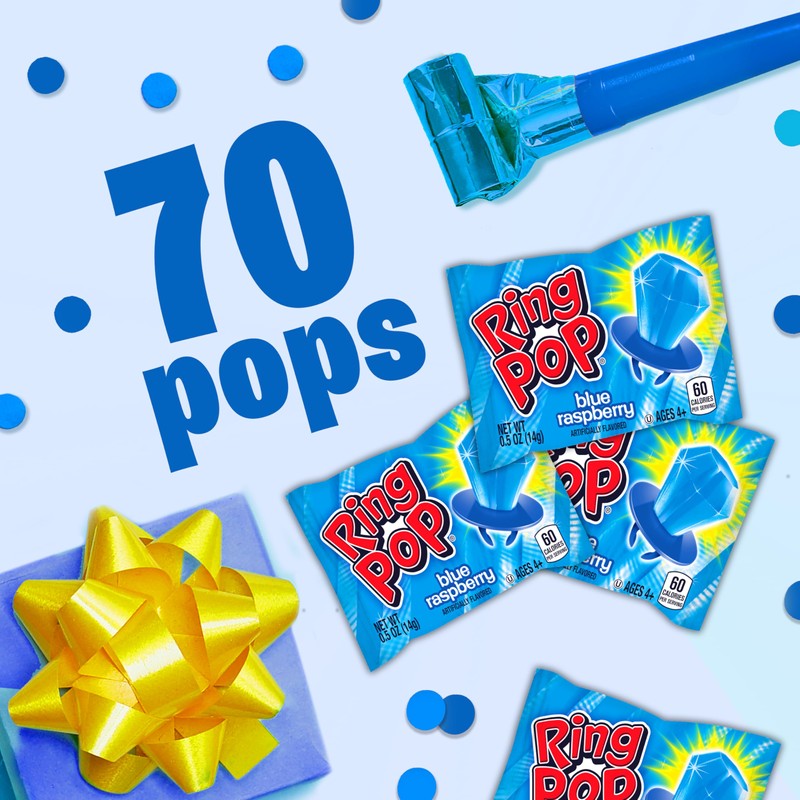 Ring Pop Blue Individually Wrapped Candy, 70 Count Lollipop Pack
