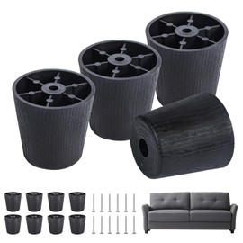 GIWOSK 12 Pack 2 inch Black Plastic Furniture Legs, Round Tapered Couch Legs Screw-in Sofa Legs Replacement Legs with M5 Screws for Furniture Couch Table Sofa Cabinet Dresser