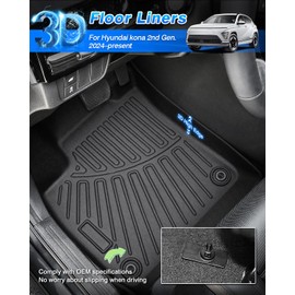 Cartist Floor Mats and Cargo Liner Fit for Hyundai Kona 2024 2025 (No Electric Model) Accessories All Weather TPE 1st & 2nd Row Car Rear Trunk Mats
