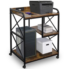 FLYZC Printer Stand, Printer Table with Storage Shelf for Home Office, 23 x 18 Inch Large Home Printer Stand with Power Outlet USB Port, Printer Cart, PC Tower Stand, Vintage Brown