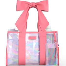 Simple Edit Prism BowMe Iridescent Tote | Holographic Water-Resistant Sandproof Bag for Beach, Gym, Travel (Prism Pink)