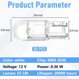 30 PCS Car 194 LED Bulbs, 168 2825 W5W T10 Wedge COB LED Replacement Bulb, 6000K License Plate Light Bulb, Error Free Interior Bulb for Dashboard Light, Dome Lights,License Plate Lights (Ice Blue)