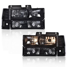 PIT66 Headlights Assembly Front Headlamp Pair Compatible with 1994 1995 1996 1997 1998 1999 2000 GMC C/K 1500 2500 Yukon Suburban Headlight Corner Lamp,Smoky lens Black Housing Clear Reflector