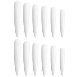 Frcolor Long False Nail Tips Pointed Nail Supplies Fake Nails Solid Color Practice Nail Art Supplies Set of 120 (White)