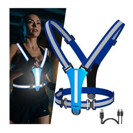 VJEUK Led Reflective Vest Running Gear，7 Lights Colors Light Up Running Vest, Rechargeable High-Visibility Adjustable Vest for Running, Cycling, and Night Activities（Blue）