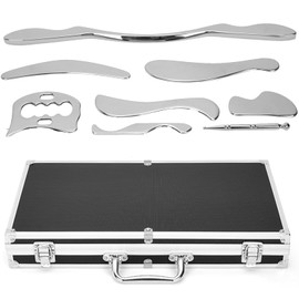 ISXACFF 8 in 1 Stainless Steel Gua Sha Muscle Scraper Massage Tool Set IASTM Tools Portable Scraping Tool Physical Therapy Great Soft Tissue Mobilization with Carrying Case
