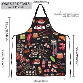 MBMSO Sushi Apron with Pockets Sushi Chef Gifts Cute Sushi Print Apron for Sushi Lovers Funny Sushi Gifts Sushi Making Apron (Sushi Apron-b)