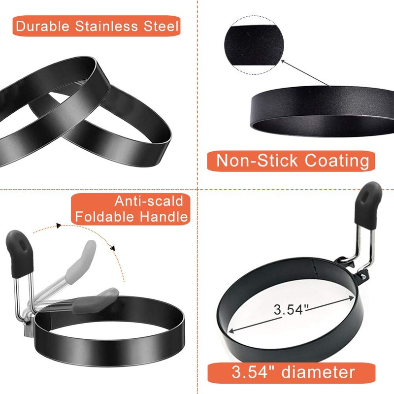 COTEY Large 3.5" Nonstick Egg Rings Set of 4, Round