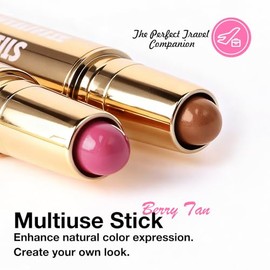 evpct Barra de maquillaje multiusos 2 en 1 de rubor y contorno, color baya, tono y marrón cremoso, barra de rubor, bronceador y contorno de mantequill