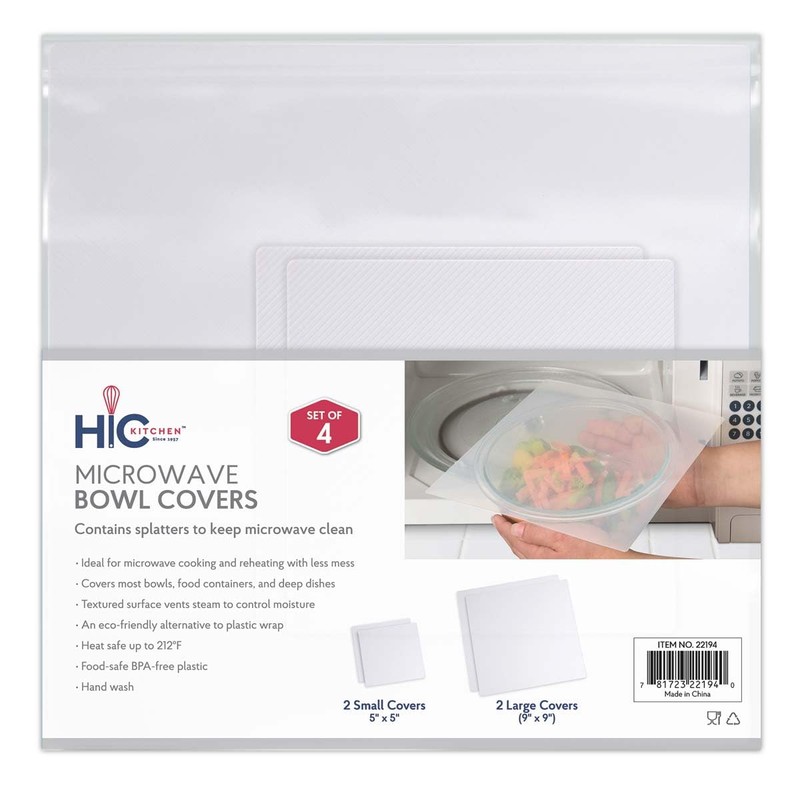 HIC Kitchen Splatter Guards for Microwave, BPA Free, Set of